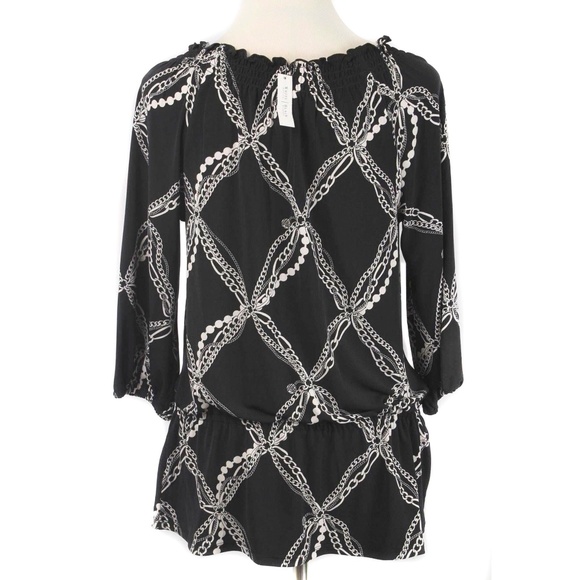 WHITE HOUSE BLACK MARKET Black & White Chain Print Peplum Blouse NWT - Picture 3 of 4